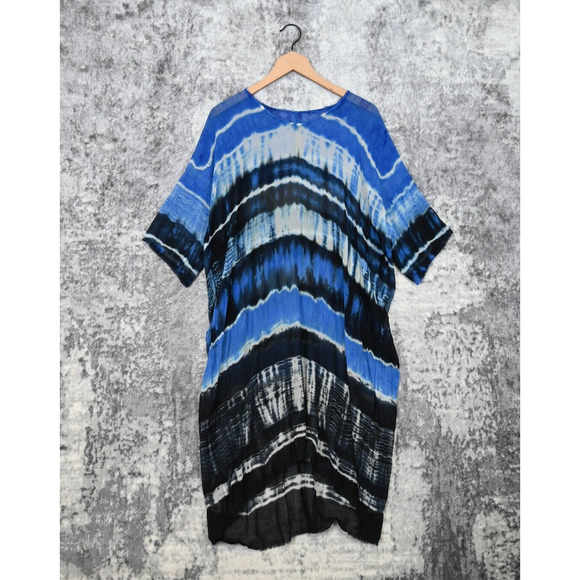 Raquel Allegra Dress Womens Blue Silk Tie Dye Kaftan Midi Size 0 / XS - Picture 1 of 6